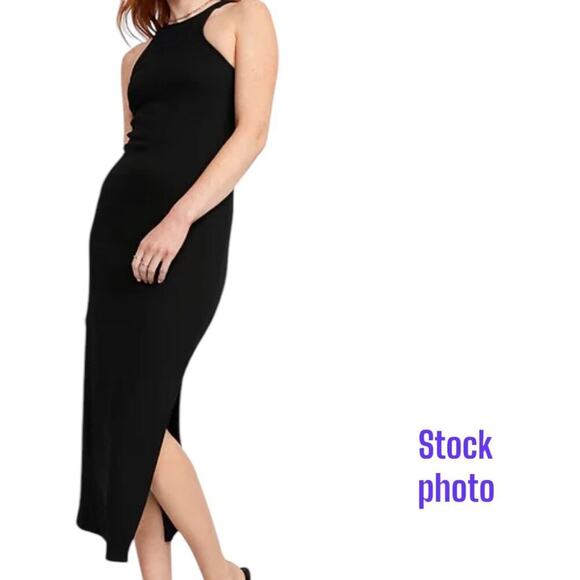 Fitted High-Neck Rib-Knit Maxi Dress  Size M - Picture 4 of 5